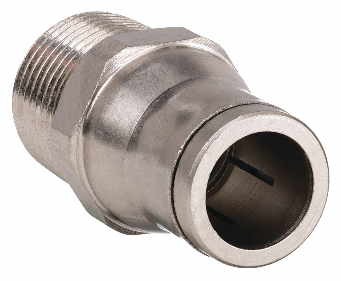 MALE CONNECTOR: NICKEL PLATED BRASS, PUSH-TO-CONNECT X MBSPT, FOR 10 MM TUBE OD, ⅜ IN PIPE