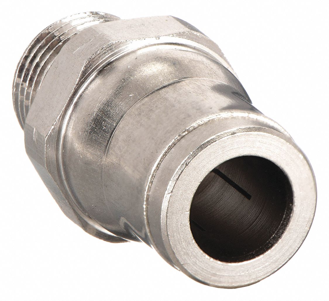 MALE CONNECTOR: NICKEL PLATED BRASS, PUSH-TO-CONNECT X MBSPT, FOR 4 MM TUBE OD, ⅛ IN PIPE