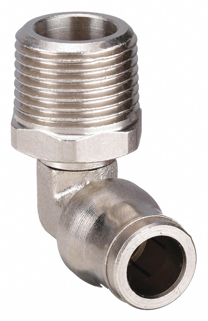 MALE SWIVEL ELBOW: NICKEL PLATED BRASS, PUSH-TO-CONNECT X MBSPT, FOR 8 MM TUBE OD, ⅛ IN PIPE