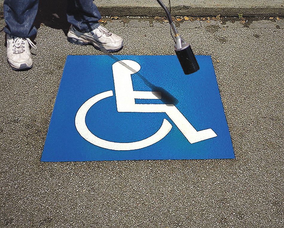 RAE Preformed Thermoplastic Pavement Markings Handicap, Blue/White, 45 in Lg, 45 in Wd 18E572