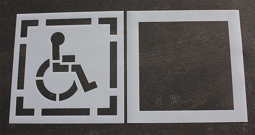 Individual Stencil: Handicap, 42 in Overall Ht, 42 in Overall Wd, 0.063 in Thick, Clear, DOT