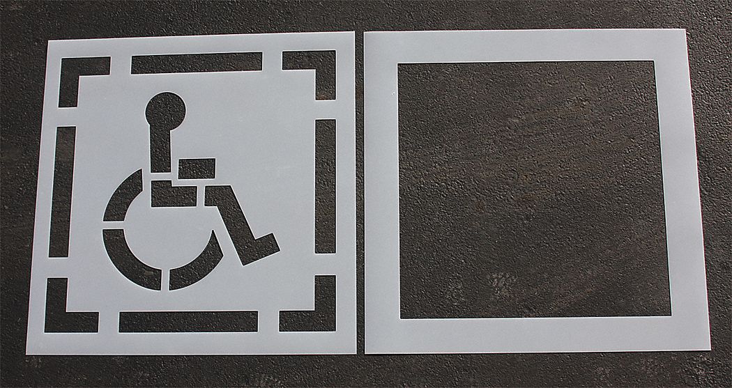 Individual Stencil: Handicap, 44 in Overall Ht, 42 in Overall Wd, 0.125 in Thick, Clear, DOT