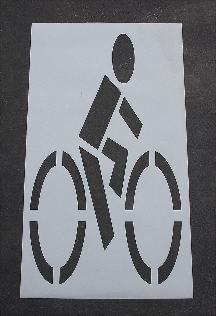 Individual Stencil: Bike, Bike Lane, 44 in Overall Wd, 90 in Overall Ht, 0.063 in Thick