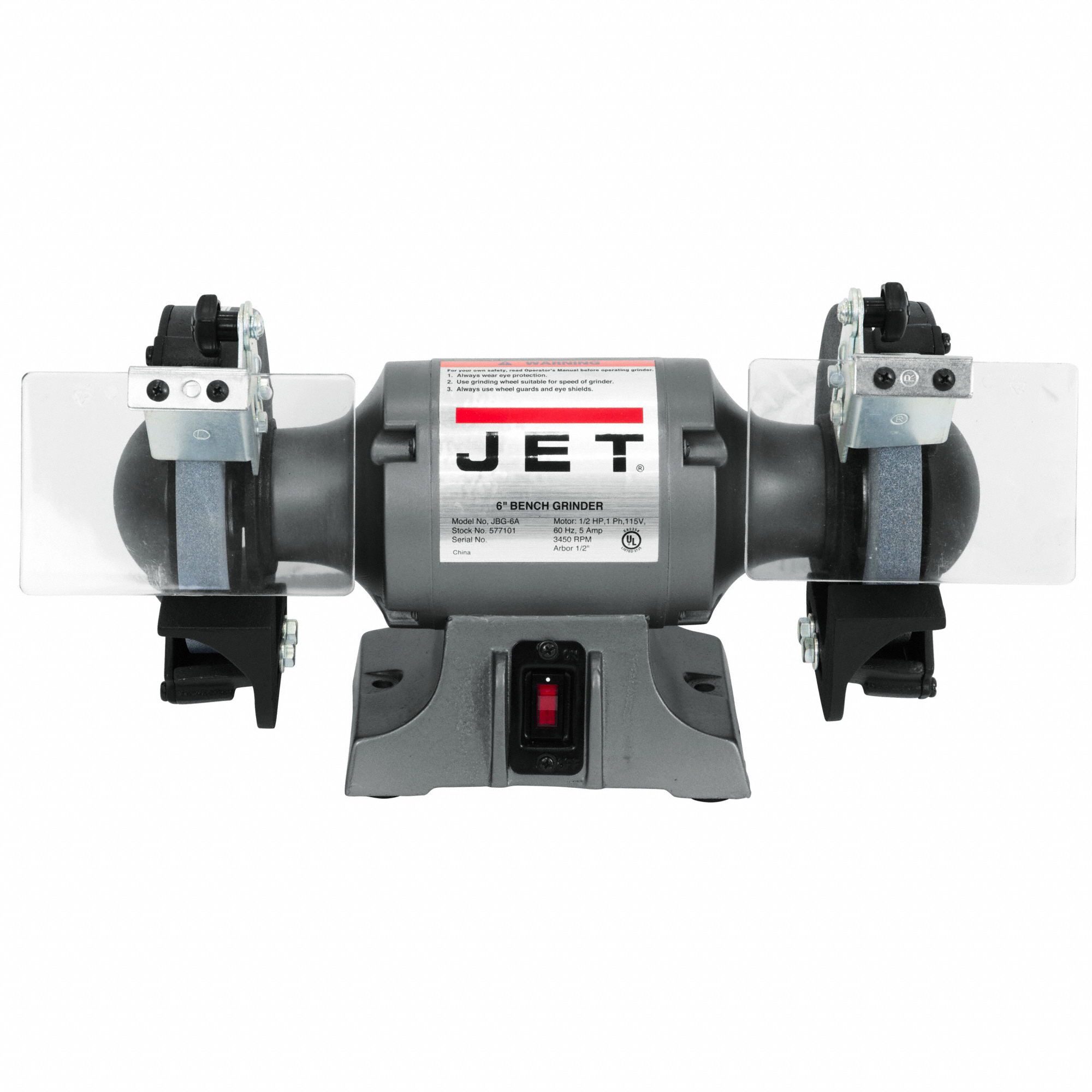 JET Bench Grinder, For Max. Wheel Dia. 6 in, For Max. Wheel Thickness 3/4 in 18F215577101