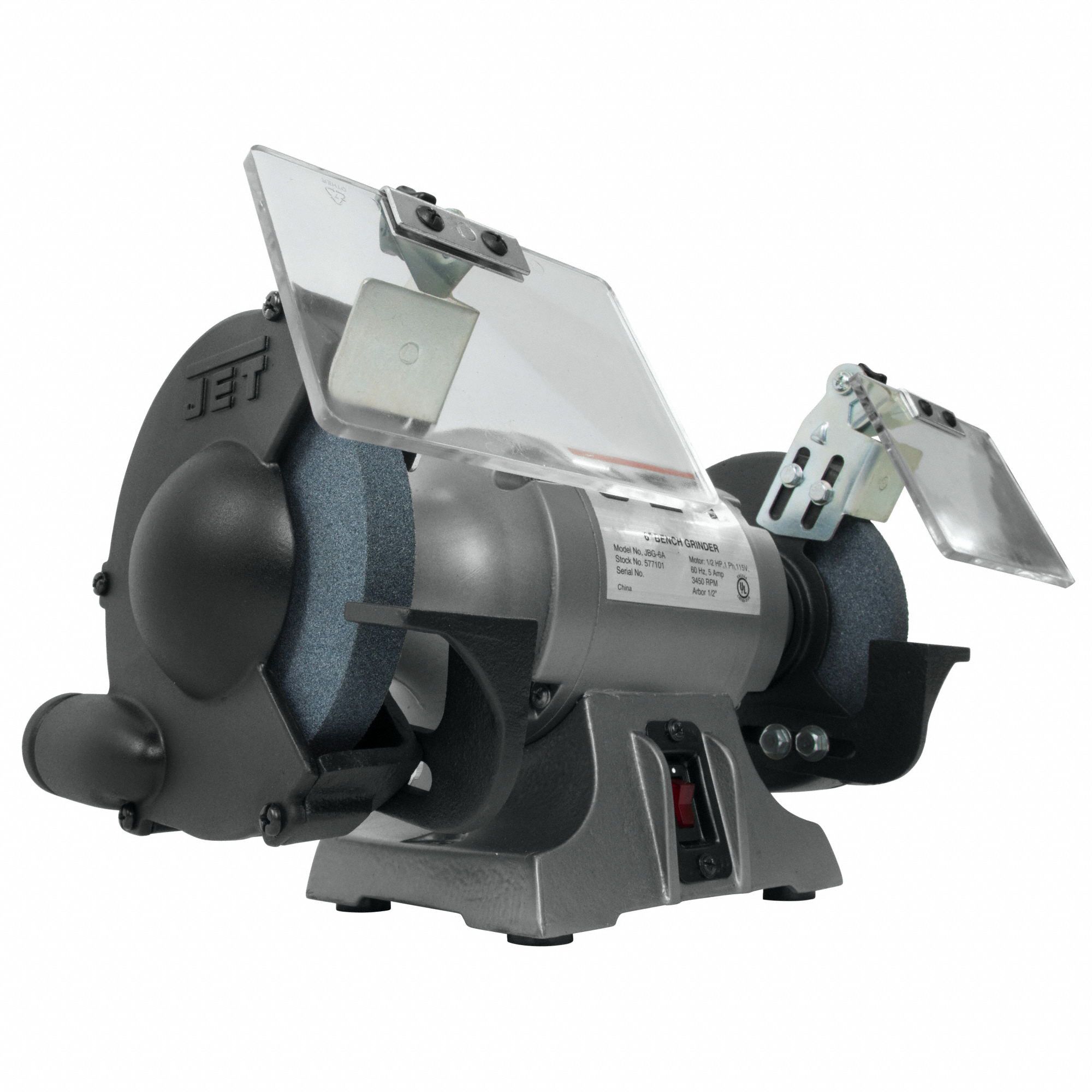 JET Bench Grinder For 6 in Max. Wheel Dia., For 3/4 in Max. Wheel Thick, 36/60 Grinding Wheel