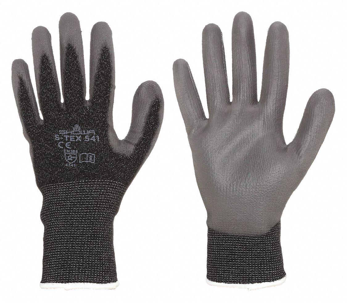 GANTS ENDUITS, M(7), RÉSISTANCE AUX COUPURES NIVEAU A4 ANSI, PAUME TREMPÉE, PUR, LISSE, NOIR