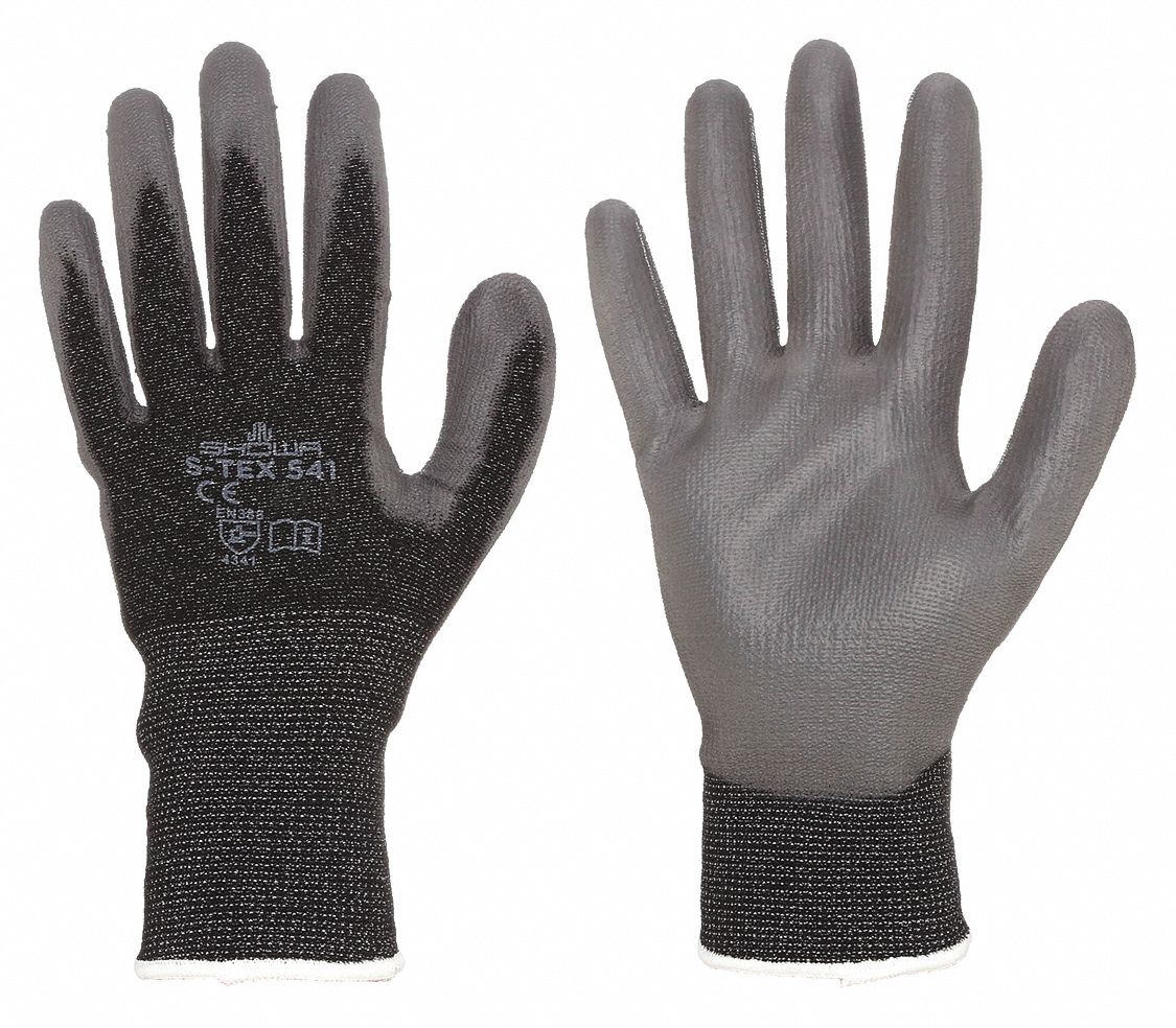 COATED GLOVES,PUR/PES/SS,M,BLACK/GREY,PR