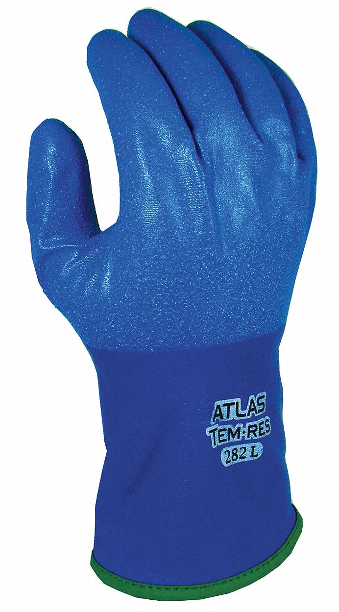 COATED GLOVES, PUR COATING, GAUNTLET CUFF, M, BLUE, ACRYLIC LINING