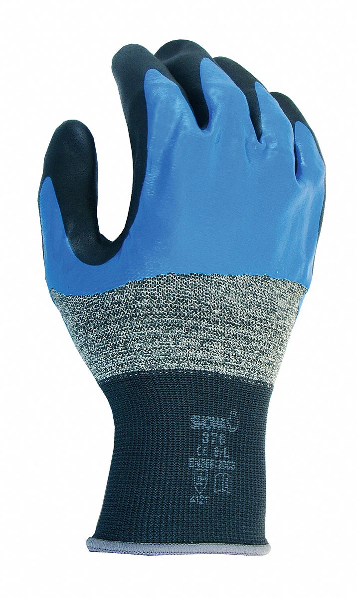 Coated Gloves, Black/Blue/Gray,