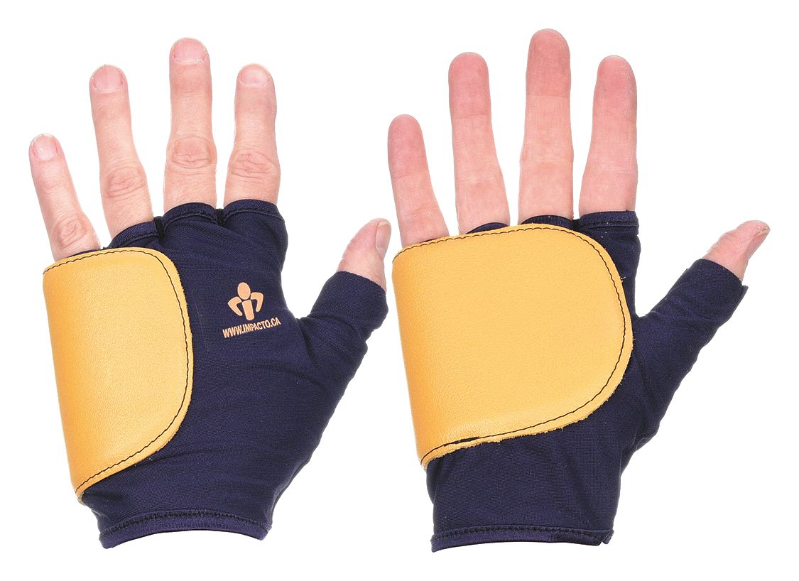 ANTI-IMPACT MECHANICS GLOVES, GRAIN LEATHER/NYLON, BLUE/YELLOW, VEP PAD, 1 PR