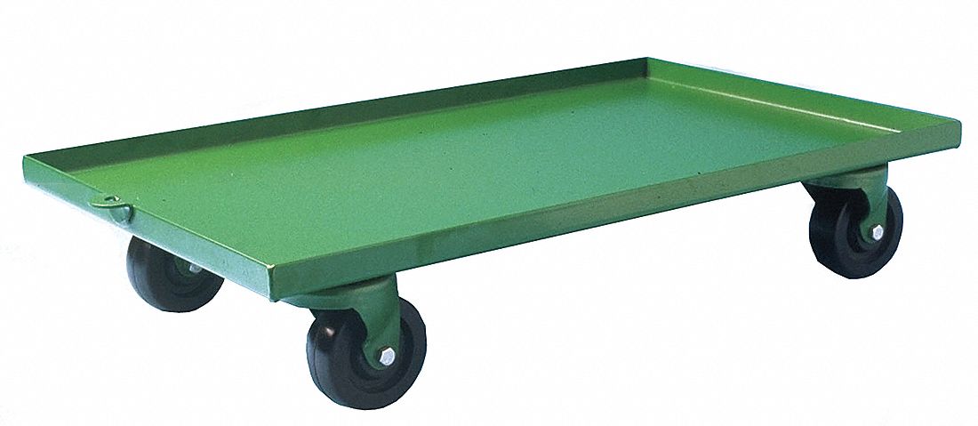 Lipped Solid-Deck Steel General Purpose Dolly: 2,000 lb Load Capacity, Solid Steel, Green