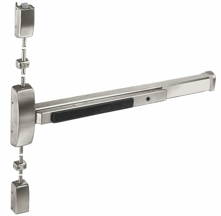 Surface Vertical Rod: 36 in Max Door Wd, Stainless Steel