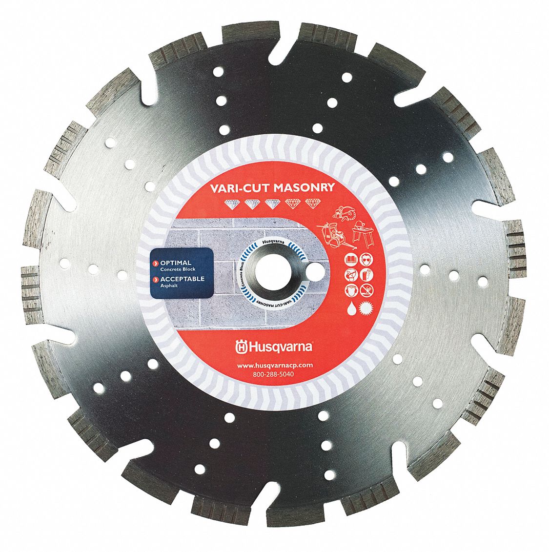 DIAMOND SAW BLADE, SEGMENTED, 14 IN, 1 IN ROUND ARBOUR, WET, 5460 RPM, 7 HP, FOR POWER CUTTERS