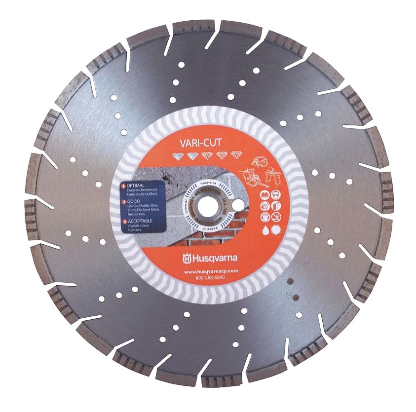 DIAMOND SAW BLADE, SEGMENTED, 16 IN, 1 IN ROUND ARBOUR, WET/DRY, 4725 RPM, 20 HP, CONCRETE