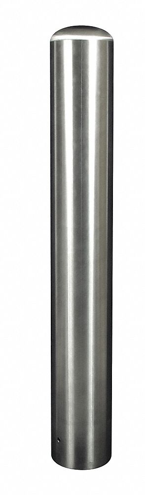 Bollard: 3 in Outside Dia., 36 in Finished Ht, 48 in Overall Ht, Dome, Silver, Bollard, Fixed