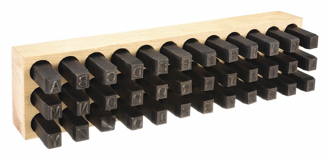 Hand Stamp Kit: 0 thru 9 (6 doubles as 9)/Ampersand (&)/A thru Z, Steel