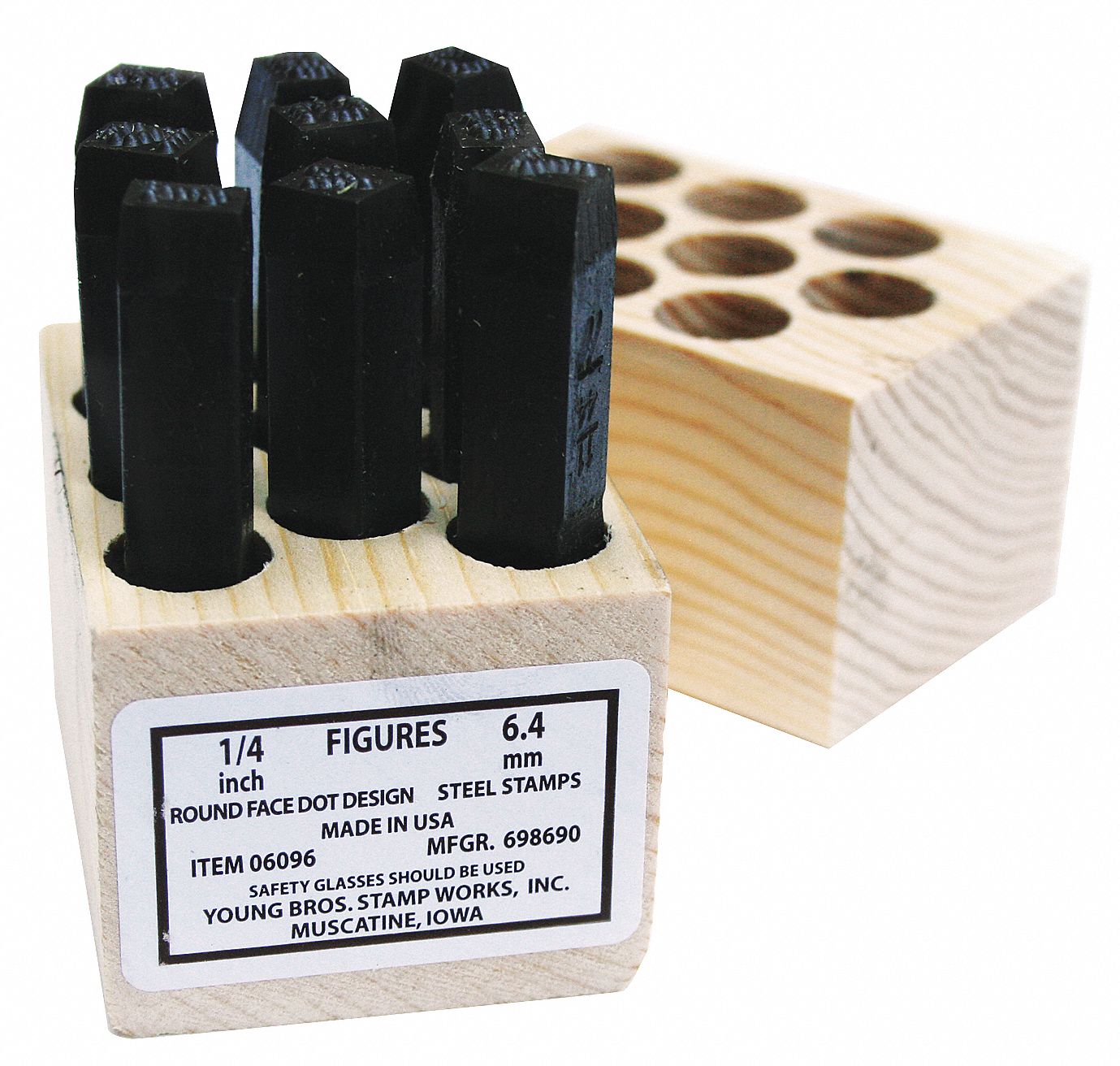 Hand Stamp Kit: 0 to 8 (With 6 Serving as 9), 3/16 in Character Ht, Steel