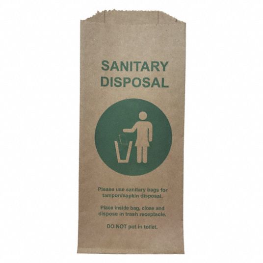 CORTECH Sanitary Napkin Disposal Bag, Height 9 in, Width 4 in, Material ...