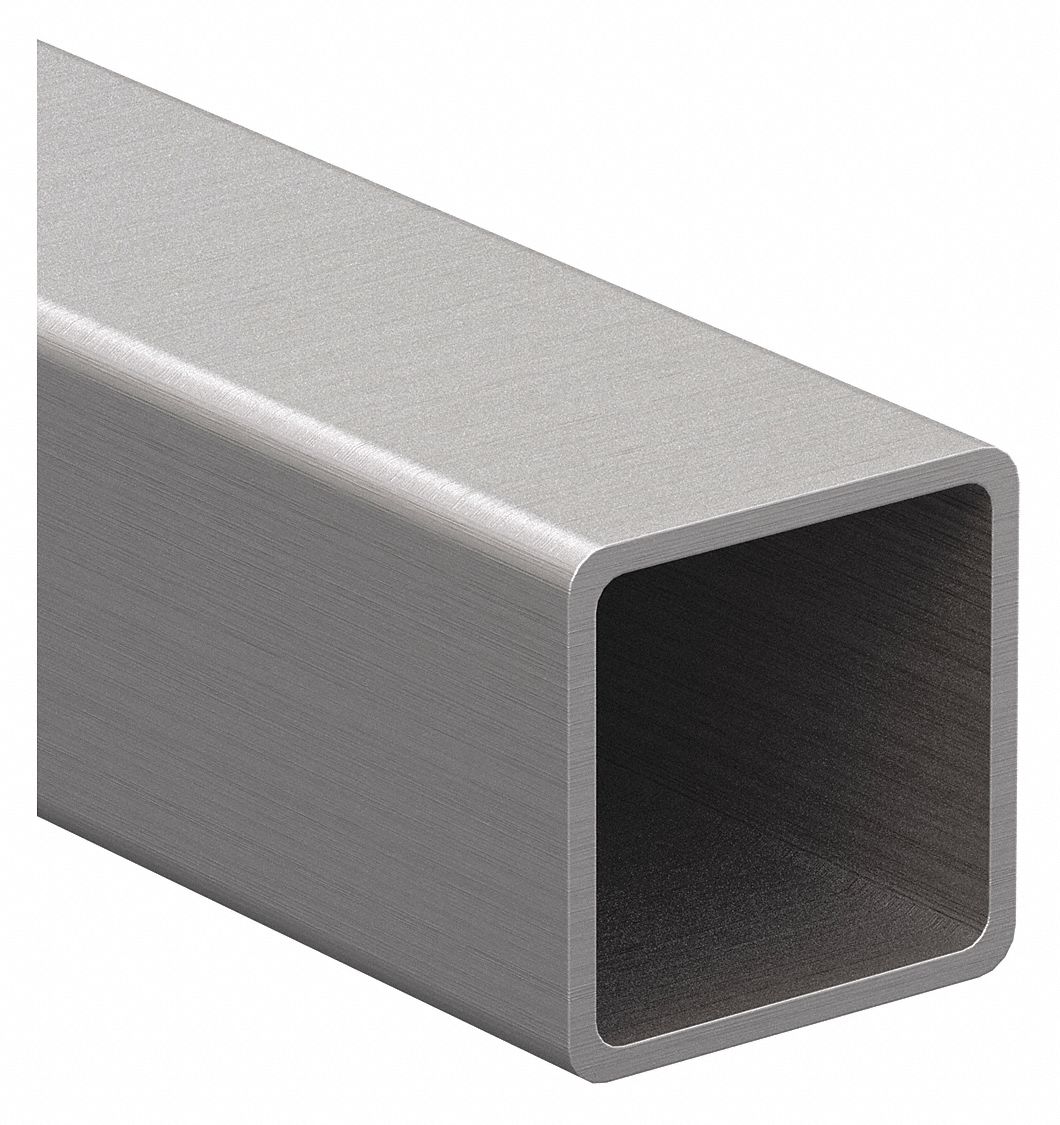 Square Tube Profile: 1 in x 1 in, 6 ft Lg, 0 Open Slots, Aluminum, 9000-72