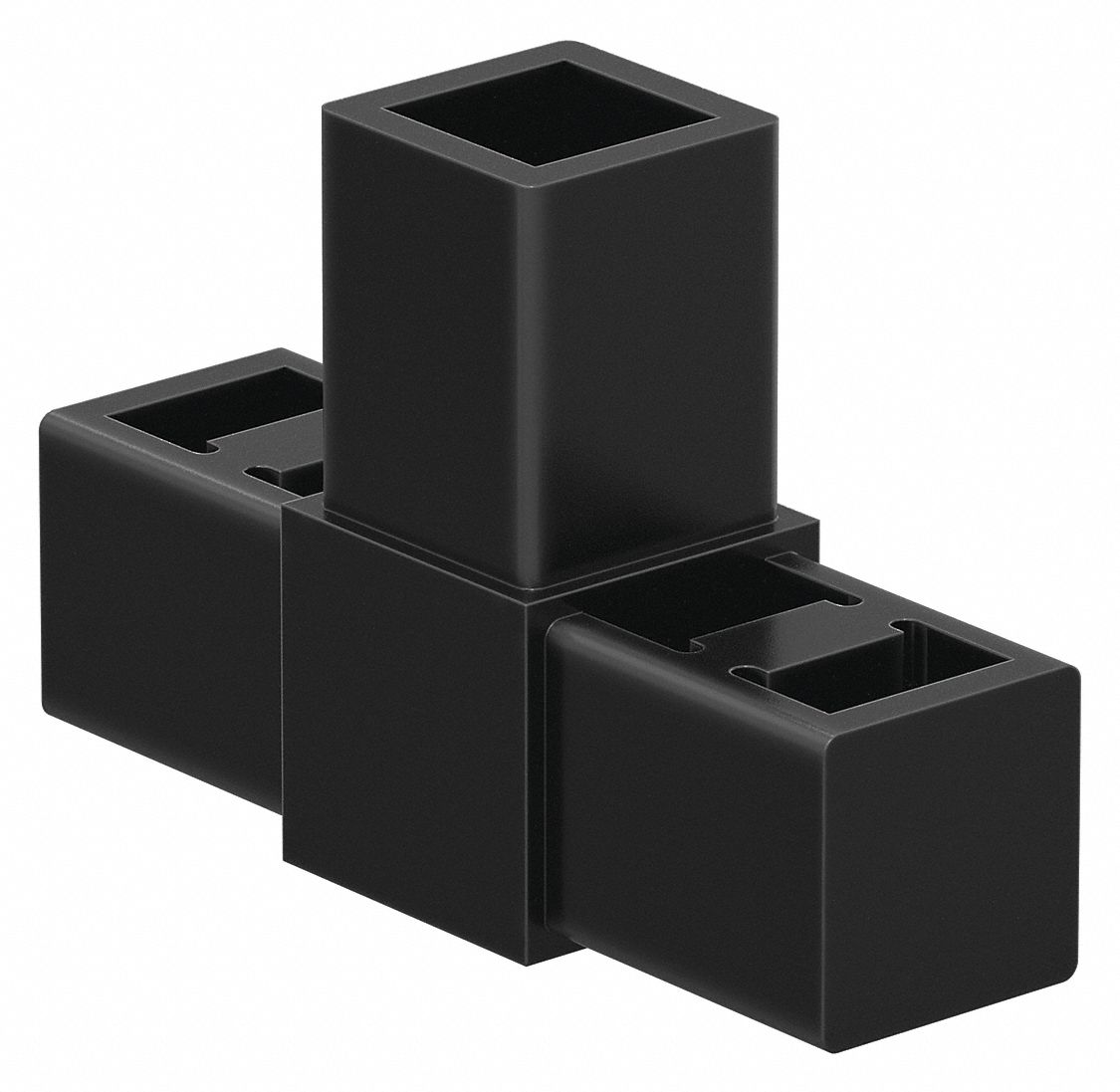 3-Way Tee Connector: 2 1/8 in x 3 1/4 in, Nylon, Unfinished, Black, 3-Way Tee