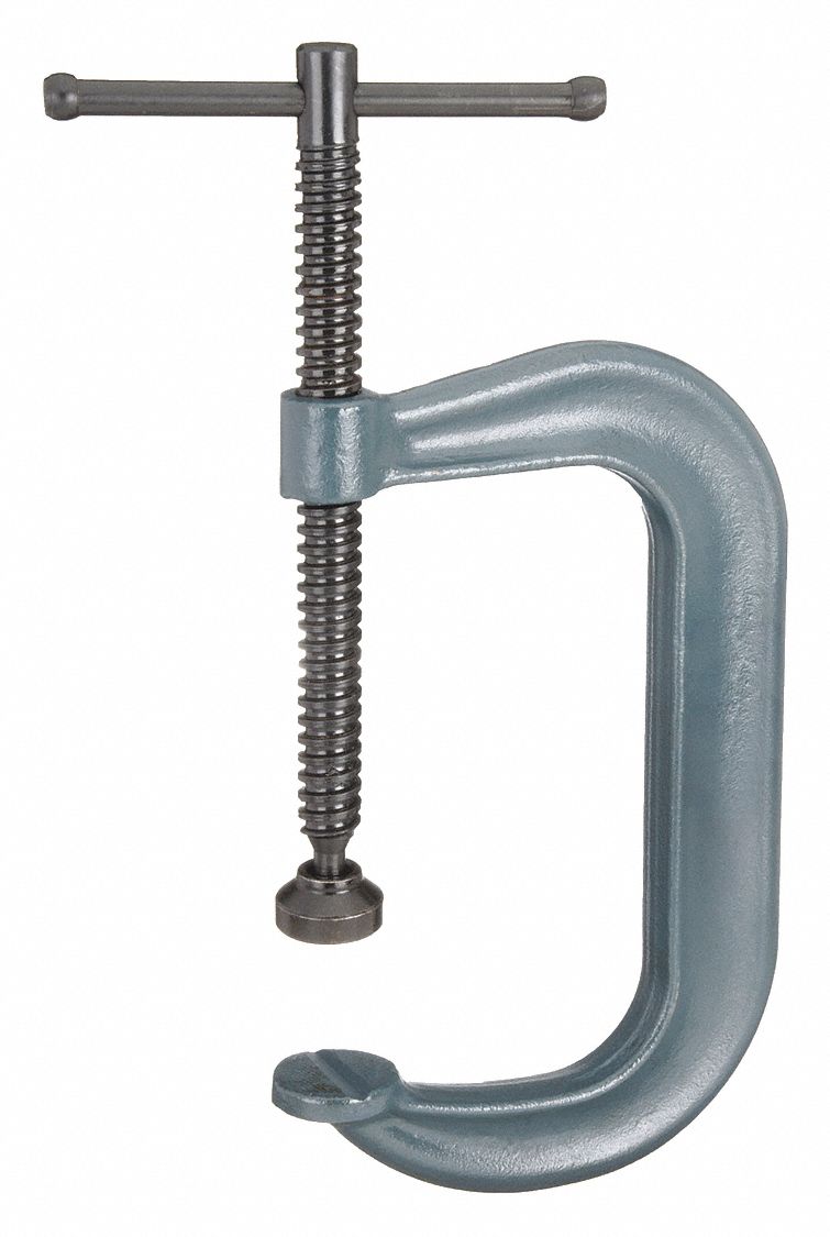 C-Clamp: Extra Heavy Duty, V-Grooved, Swivel, Sliding T Handle, 0 in – 6 in Jaw Opening