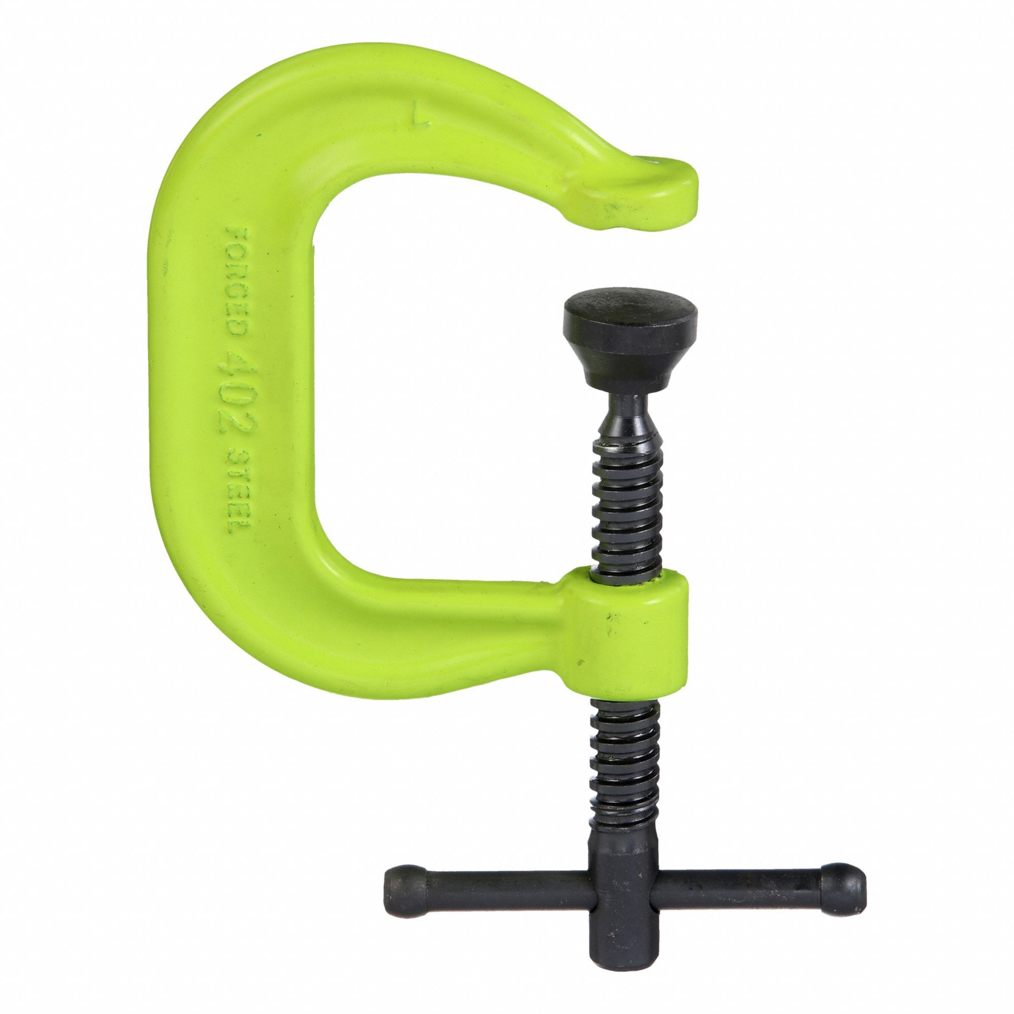 C-Clamp: High Vis, Heavy Duty, V-Grooved, Swivel, Sliding T Handle, 2 1/4 in Throat Dp