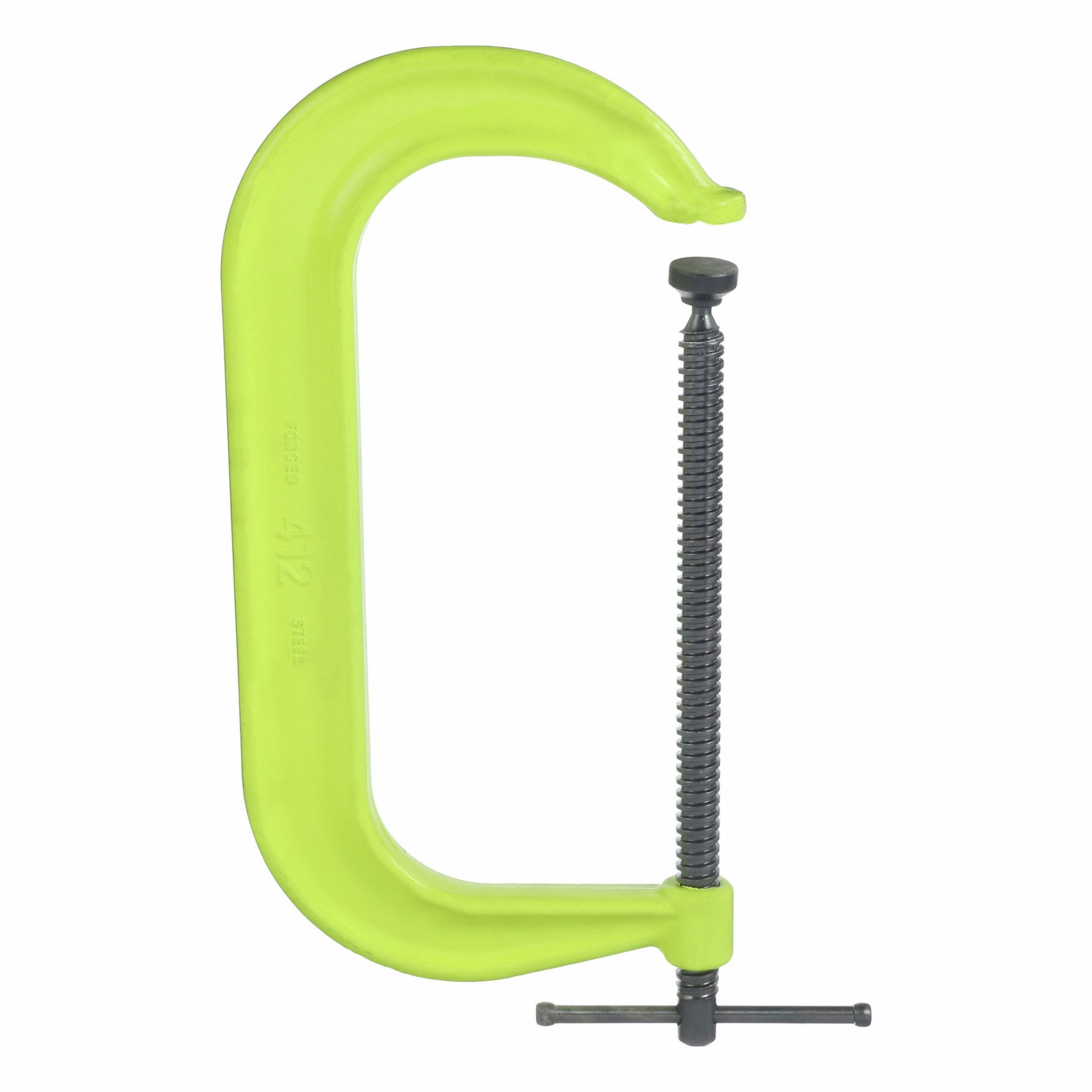 C-Clamp: High Vis, Extra Heavy Duty, V-Grooved, Swivel, Sliding T Handle, 6 1/4 in Throat Dp