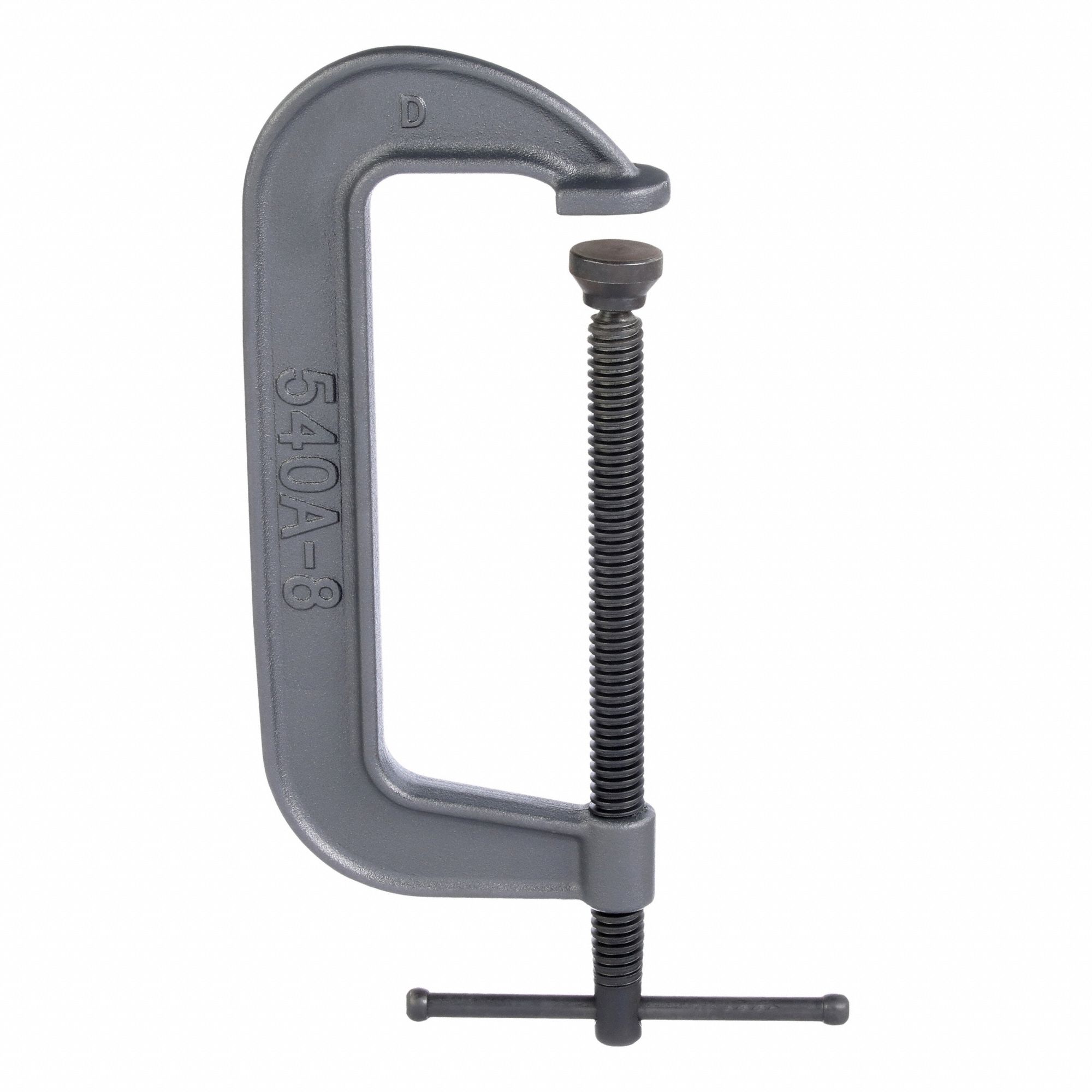 C-Clamp: Heavy Duty, Flat, Swivel, Sliding T Handle, 0 in – 8 in Jaw Opening, Black Oxide