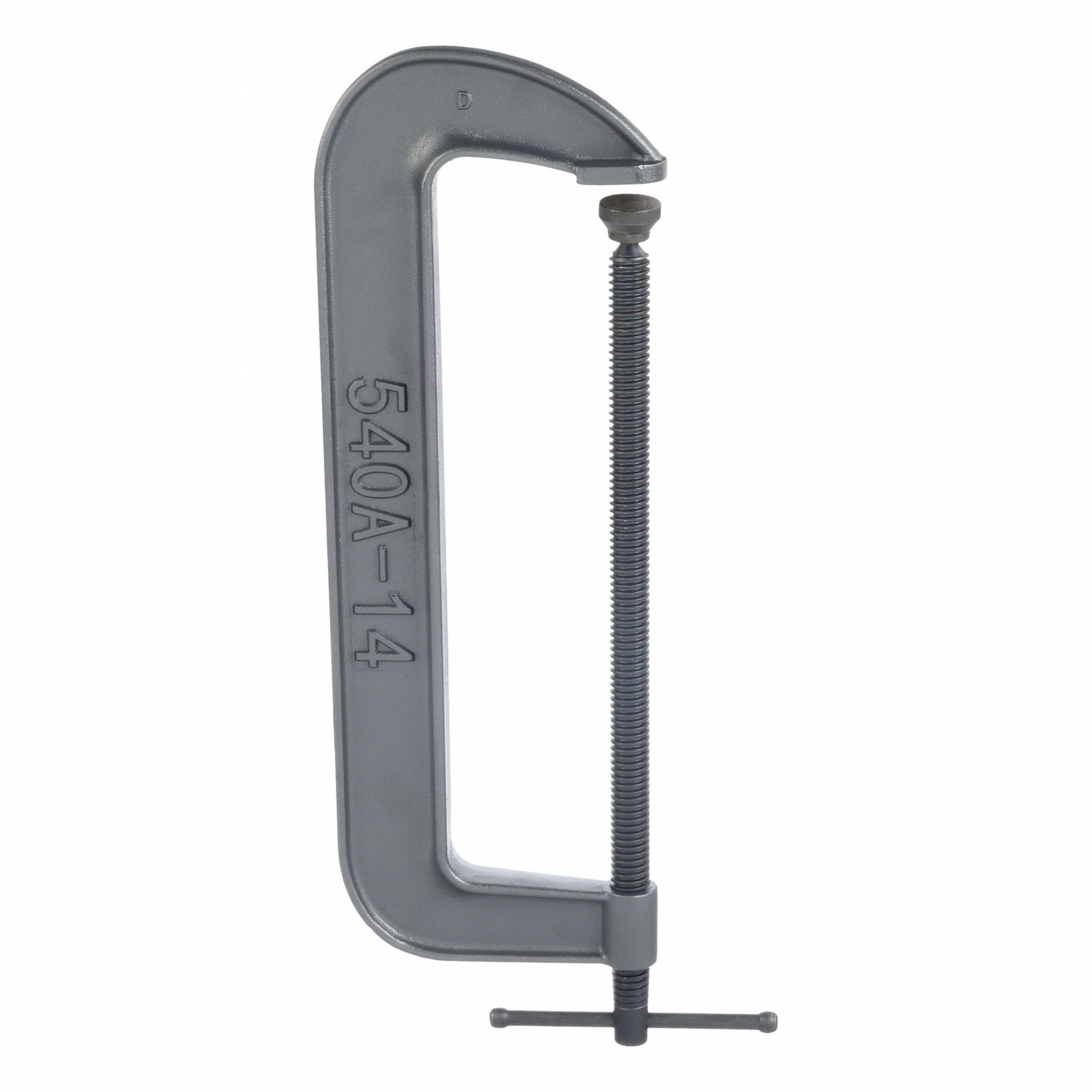 C-Clamp: Heavy Duty, Flat, Swivel, Sliding T Handle, 0 in – 14 in Jaw Opening, Black Oxide