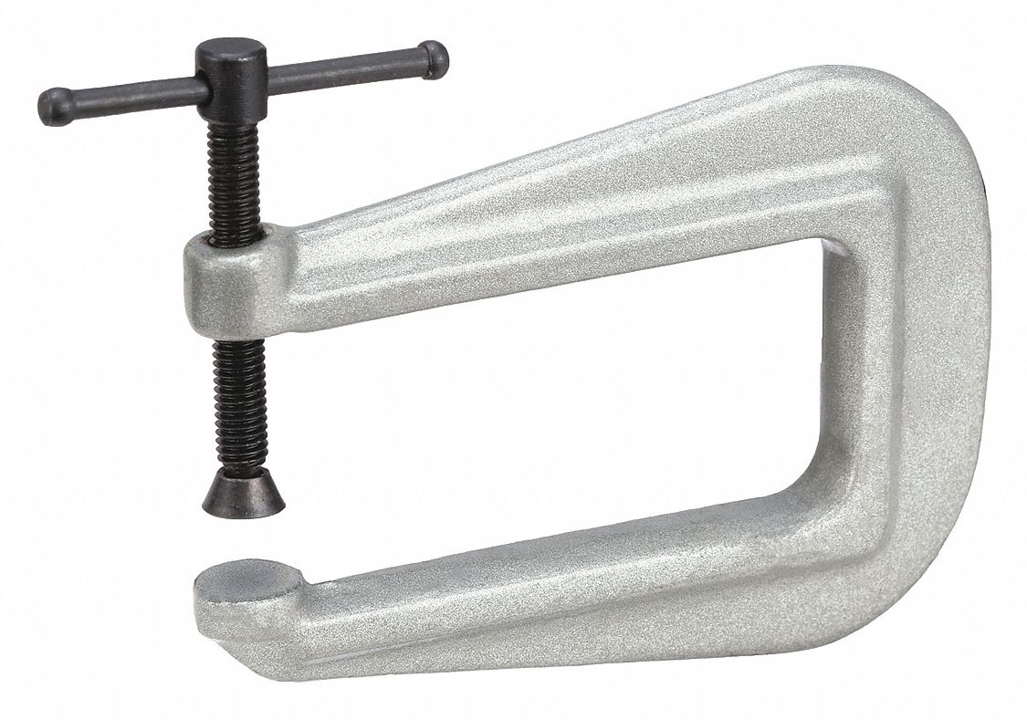 C-Clamp: Light Duty, Flat, Swivel, Sliding T Handle, 0 in – 1 in Jaw Opening, 3 in Throat Dp