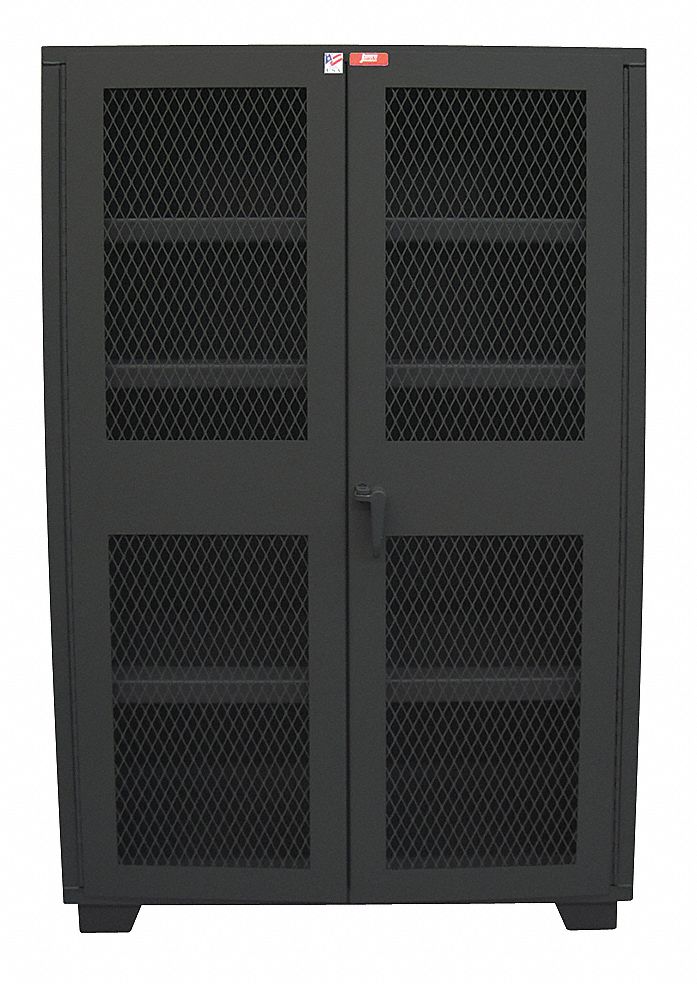 Storage Cabinet: 60 in x 24 in x 78 in, 4 Adj Shelves, Swing Handle & Padlock Hasp, Legs