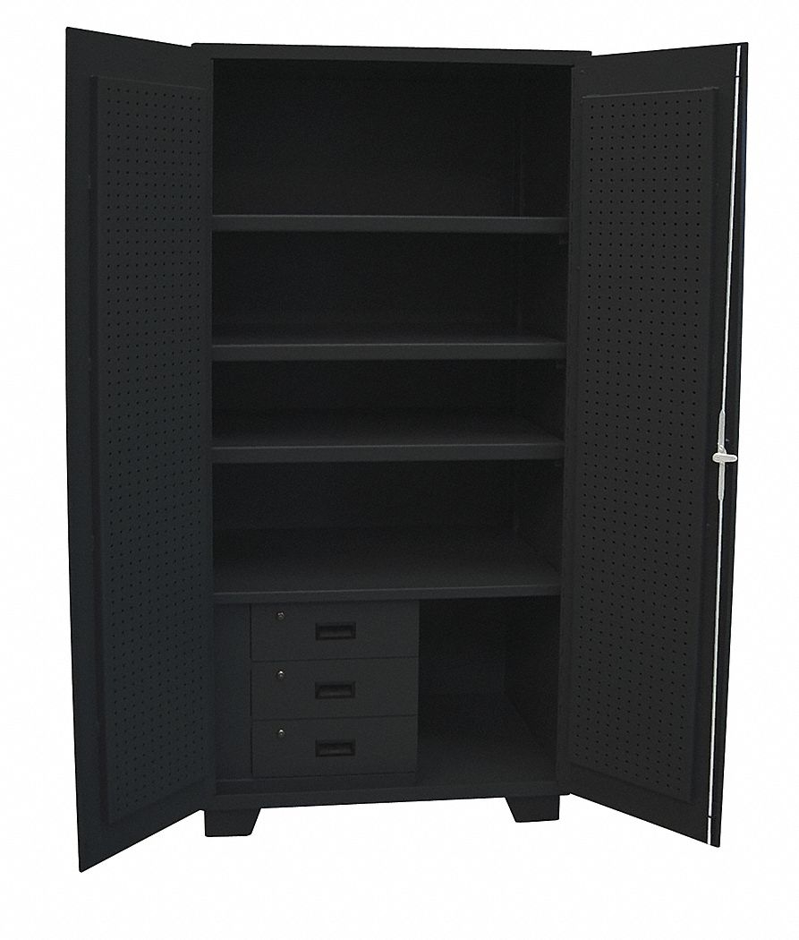 Pegboard Cabinet: 36 in x 24 in x 78 in, Swing  Handle & Padlock Hasp, 14 ga Panel Thick, Legs