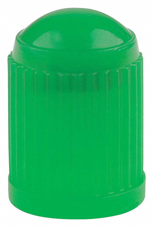 SEALING TIRE VALVE CAPS, NITROGEN, ROUND, GREEN, 1/4 IN OVERALL L, PLASTIC, 1000 PK