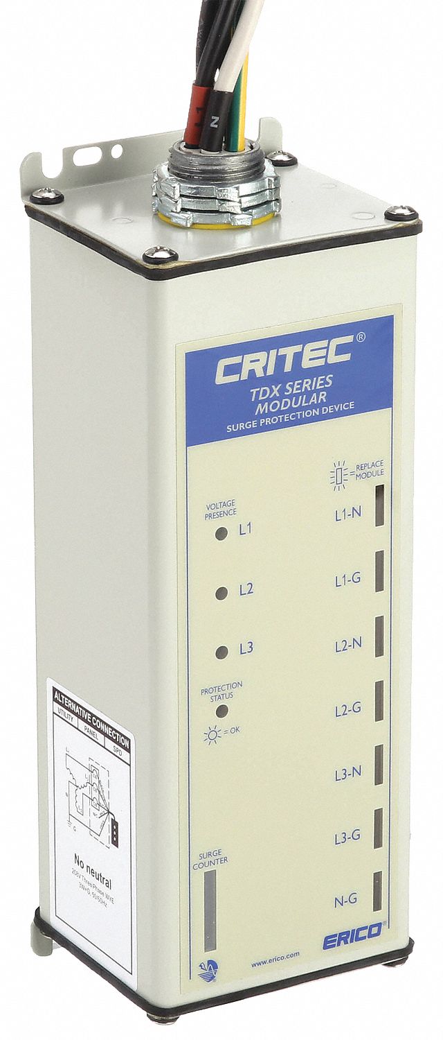 SURGE PROTECTION DEVICE, THREE PHASE, 120/208V AC WYE, 170/276 V AC, METAL, 4