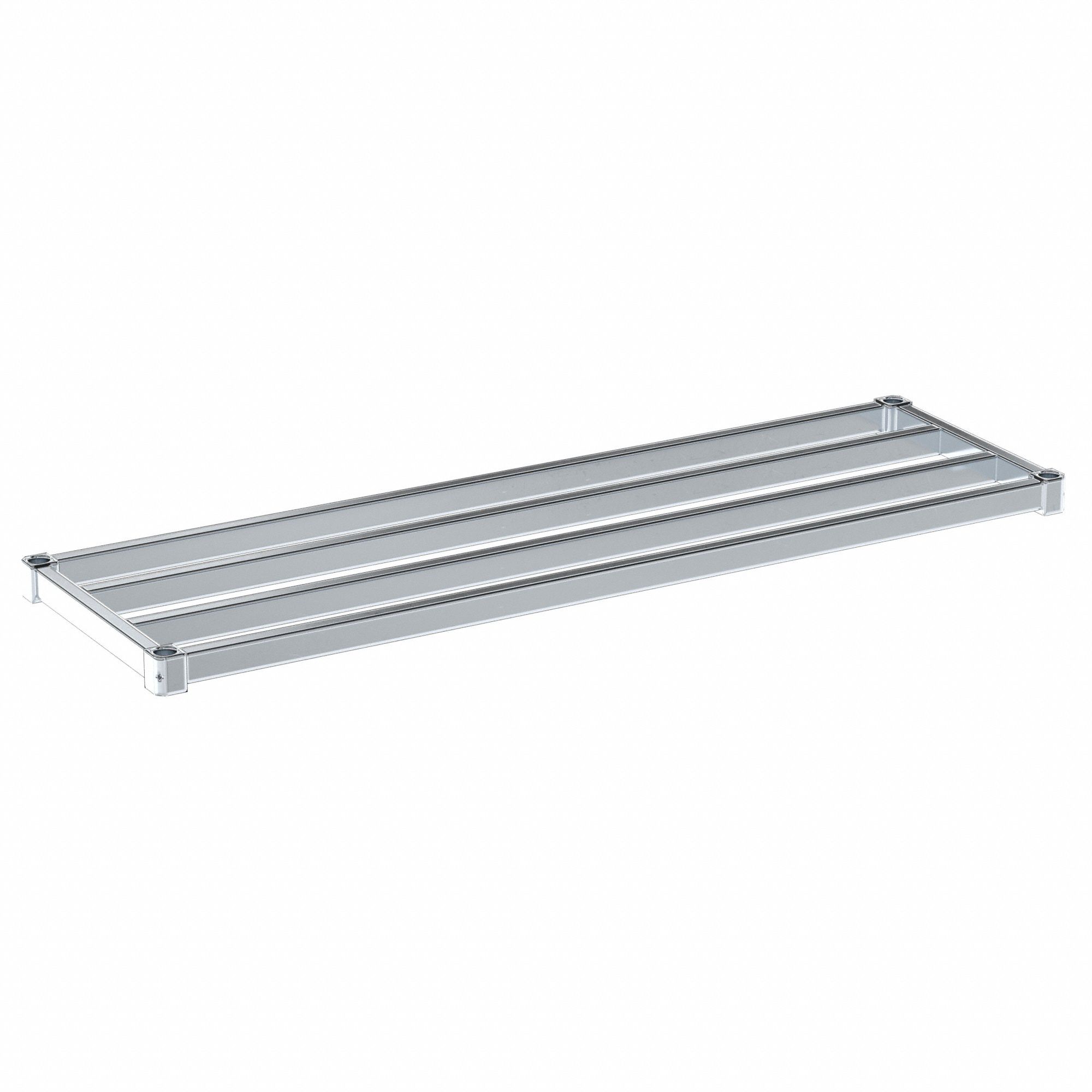 Shelf: 60 in x 18 in, Ventilated Shelf, 1, 100 lb Shelf Capacity, 13 ga, Silver