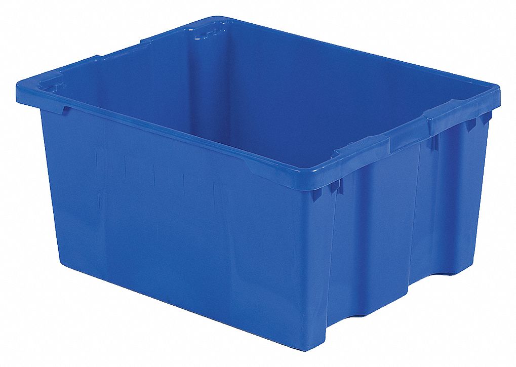 STACK AND NEST CONTAINER, 35.2 GAL, 30⅛ IN X 24 IN X 15⅛ IN, BLUE, 300 LB STACK CAPACITY