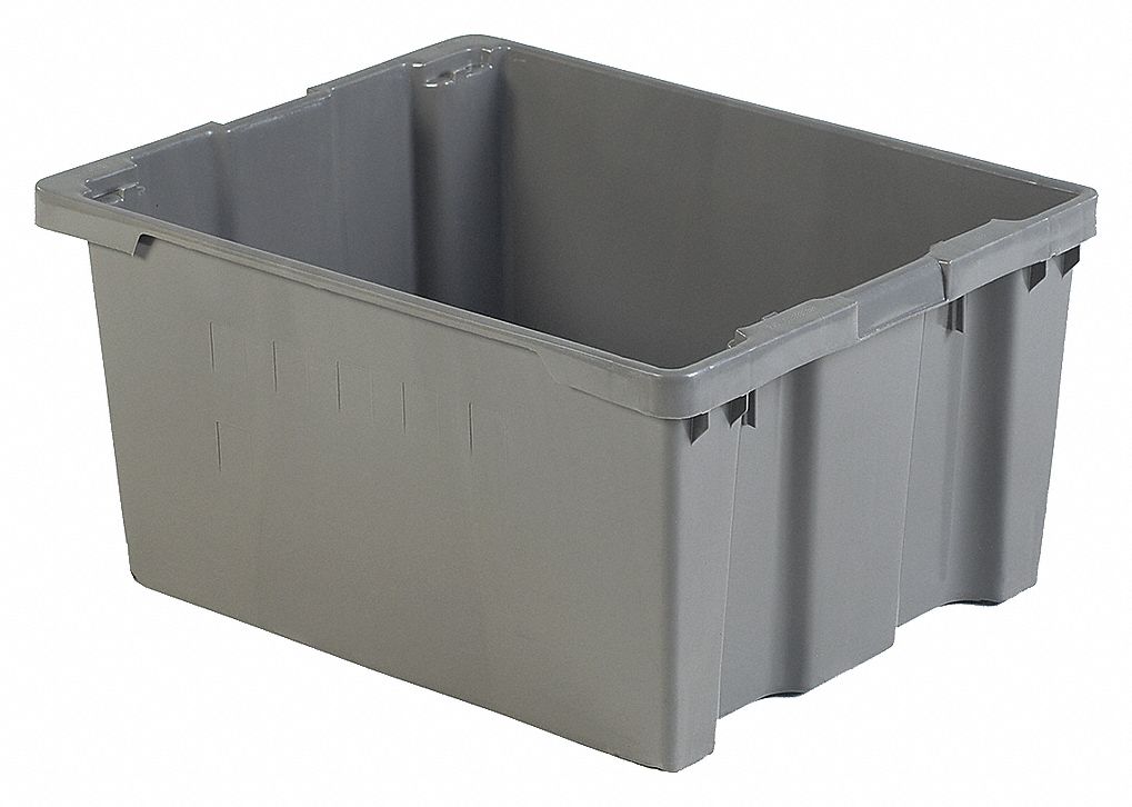 STACK AND NEST CONTAINER, 35.2 GAL, 30⅛ IN X 24 IN X 15⅛ IN, GREY, 300 LB STACK CAPACITY