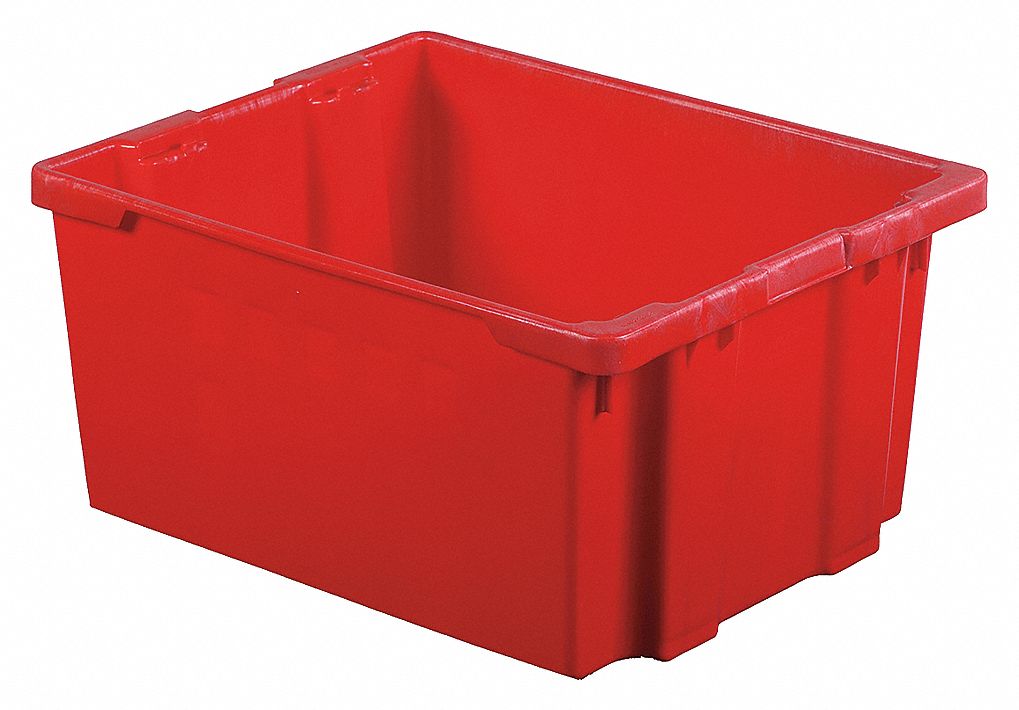STACK AND NEST CONTAINER, 35.2 GAL, 30⅛ IN X 24 IN X 15⅛ IN, RED, 300 LB STACK CAPACITY