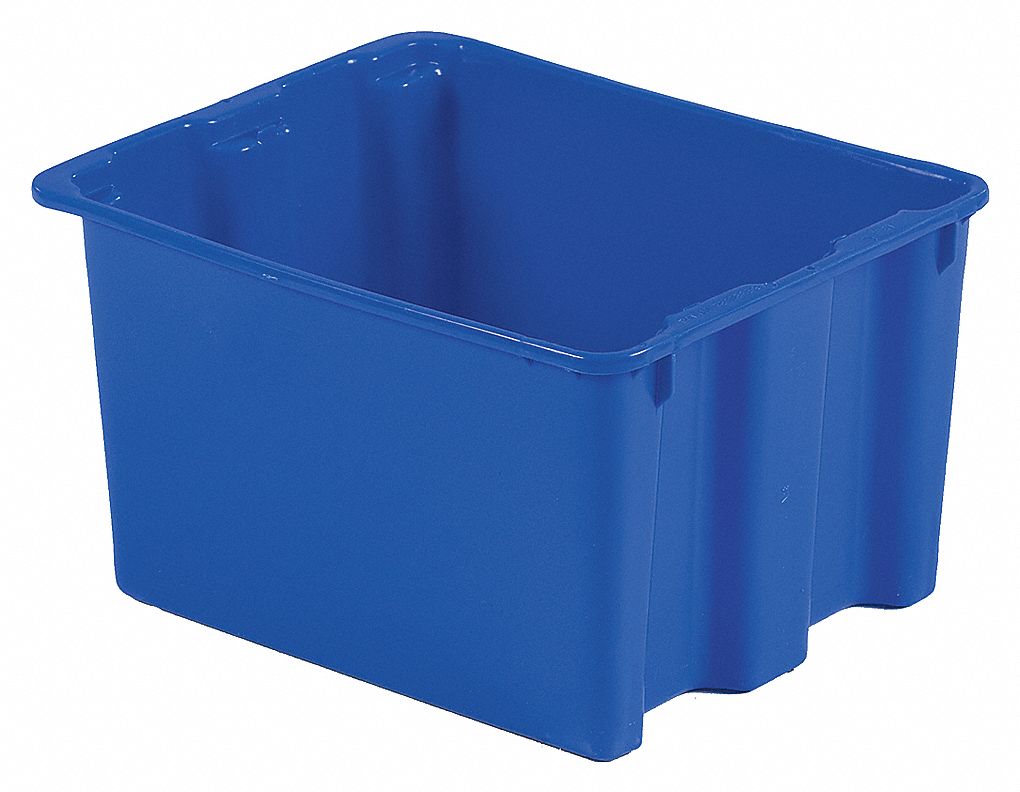STACK AND NEST CONTAINER, 13½GAL, 21 IN X 17 IN X 12 IN, BLUE, 300 LB STACK CAPACITY