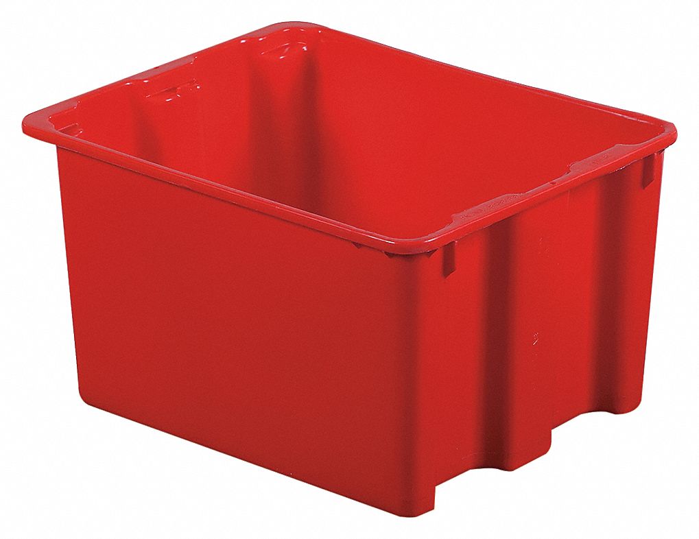 STACK AND NEST CONTAINER, 13½GAL, 21 IN X 17 IN X 12 IN, RED, INCLUDES LID, STACKABLE