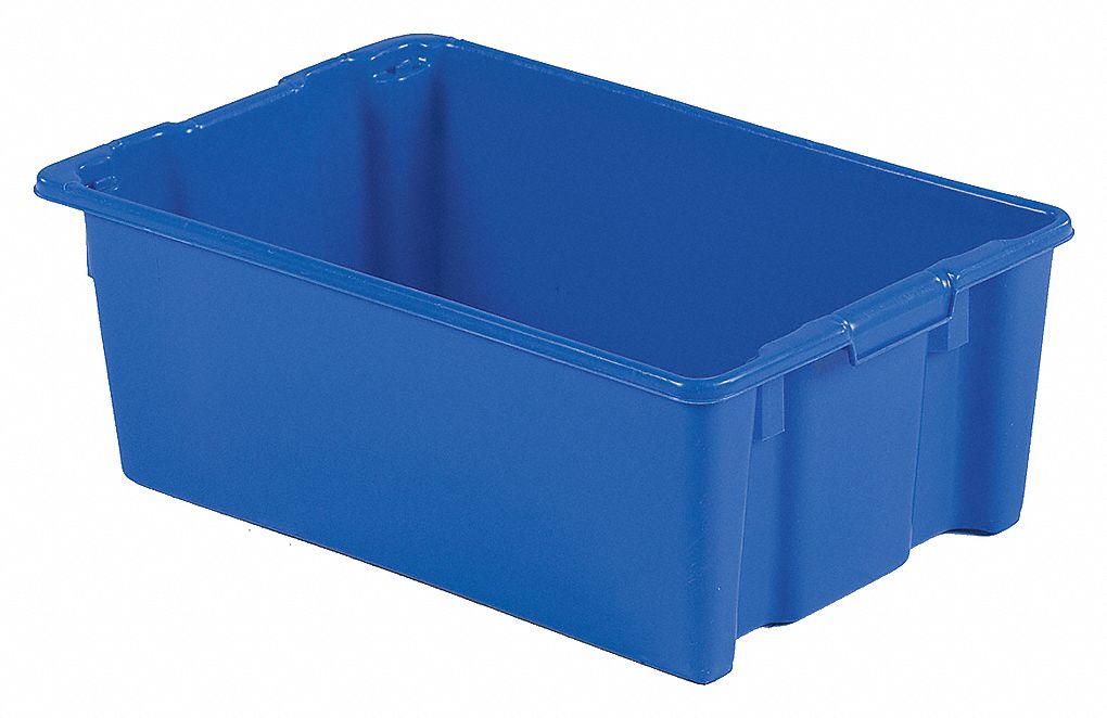 STACK AND NEST CONTAINER, 17.2 GAL, 28⅜ IN X 18¾ IN X 10½ IN, BLUE, STACKABLE
