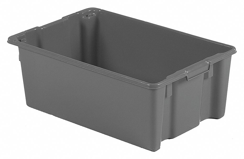 STACK AND NEST CONTAINER, 17.2 GAL, 28⅜ IN X 18¾ IN X 10½ IN, GREY, STACKABLE