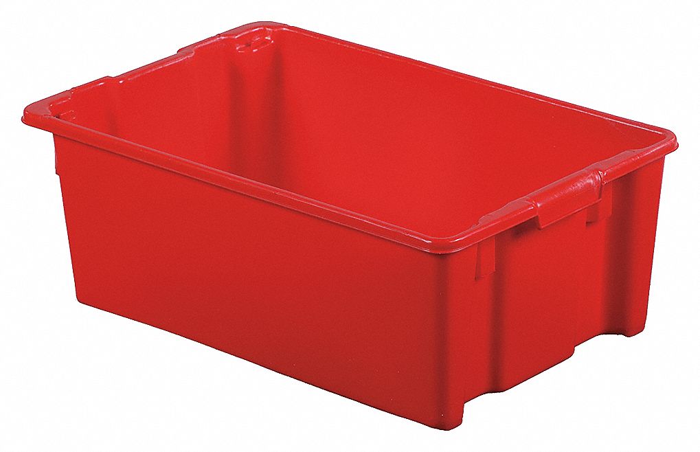 STACK AND NEST CONTAINER, 17.2 GAL, 28⅜ IN X 18¾ IN X 10½ IN, RED, STACKABLE