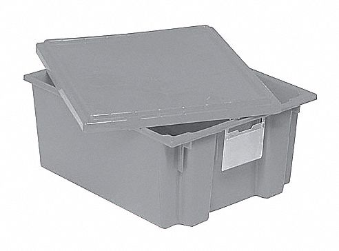 STACK AND NEST CONTAINER, 9 GALON, 19½ IN X 15½ IN X 10 IN, GREY
