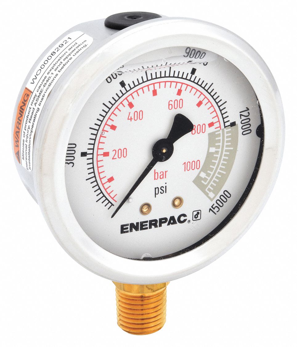 ENERPAC GAUGE HYDRAULIC 2-1/2IN 0-15000PSI - Dial Hydraulic Force and ...