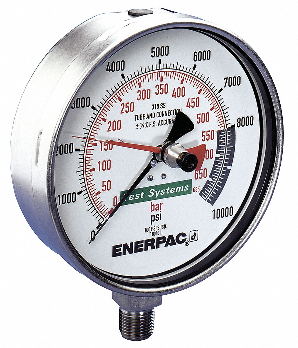 ENERPAC, 0 to 10,000 psi psi, 162 mm Dial, Hydraulic Pressure Test