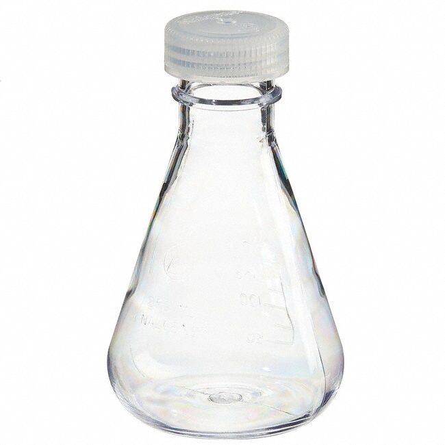 Erlenmeyer Flask: Polycarbonate, 8.45 fl oz Capacity - oz, 250 mL Capacity - mL, Includes Closure