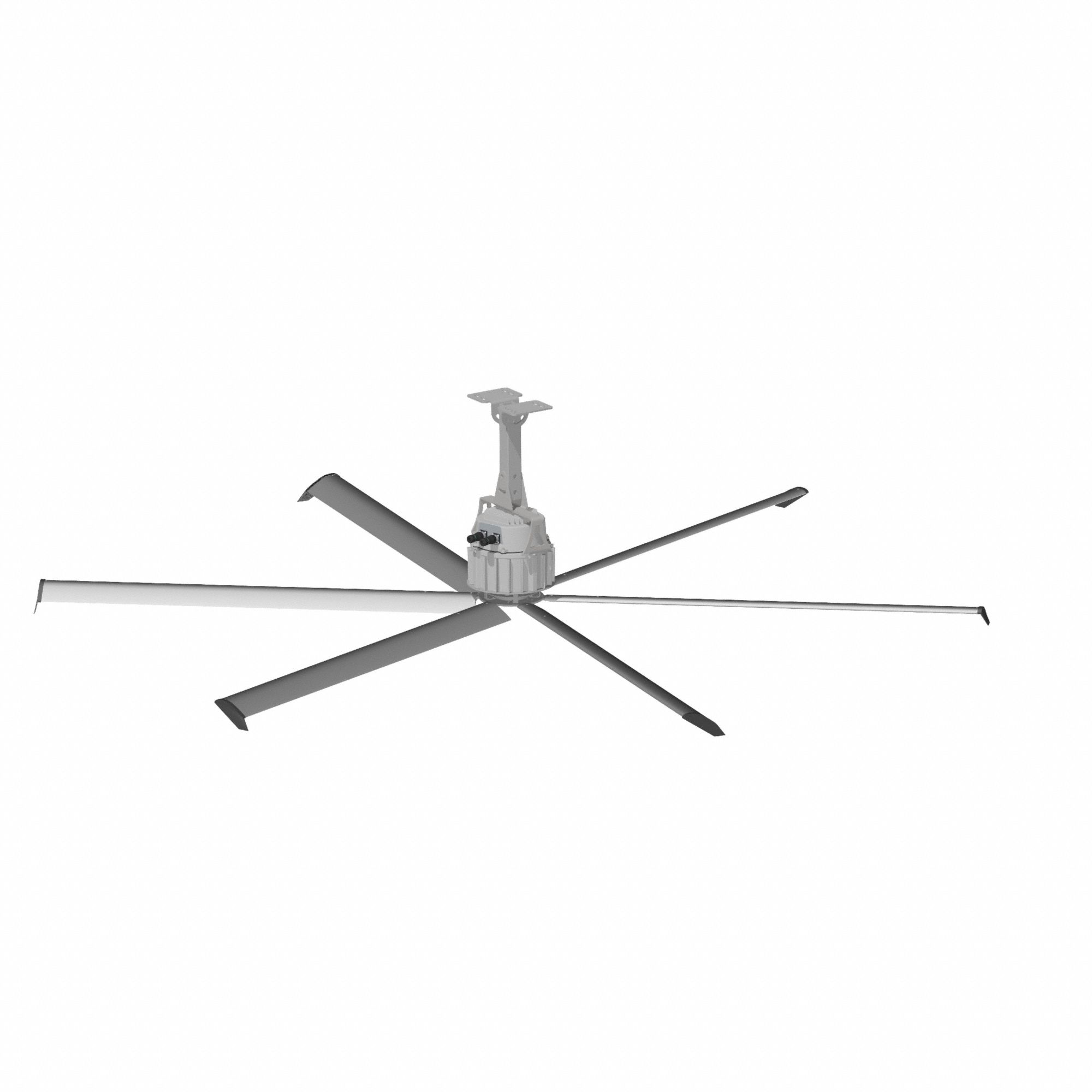 Ceiling Fan: 7 ft Blade Dia, Variable Speeds, 120/230V AC, 29 ft Max. Mounting Ht, Silver