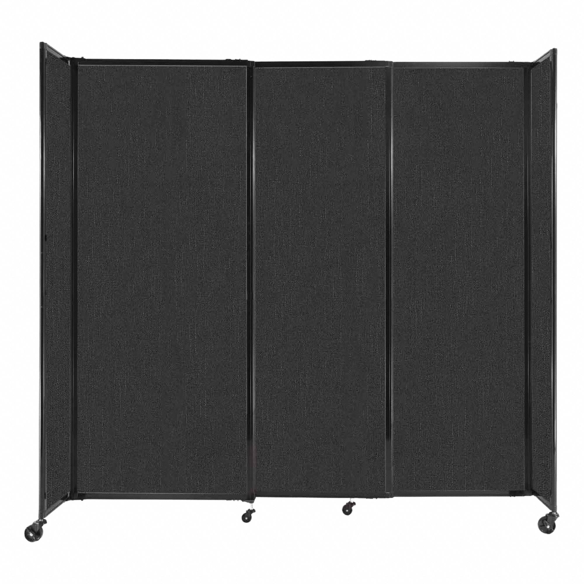 Room Divider: 3 Panels, Opaque, Black Panel, 82 in Overall Ht, 86 in Overall Wd, Black Frame