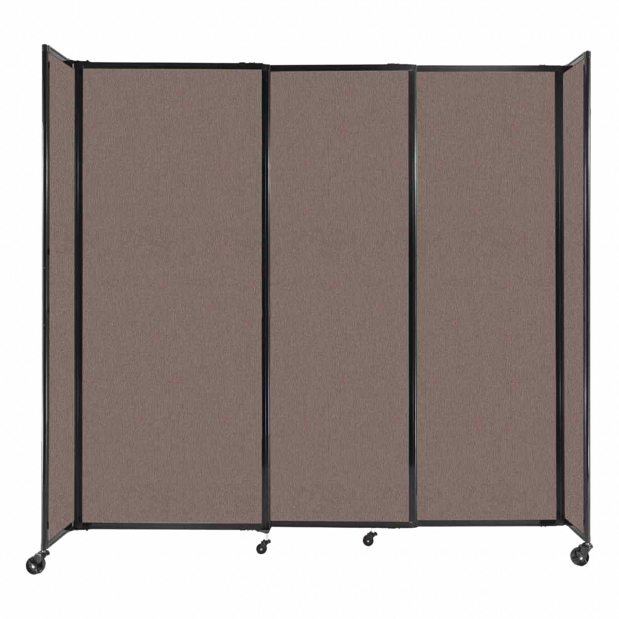 Room Divider: 3 Panels, Opaque, Latte Panel, 82 in Overall Ht, 86 in Overall Wd, Black Frame
